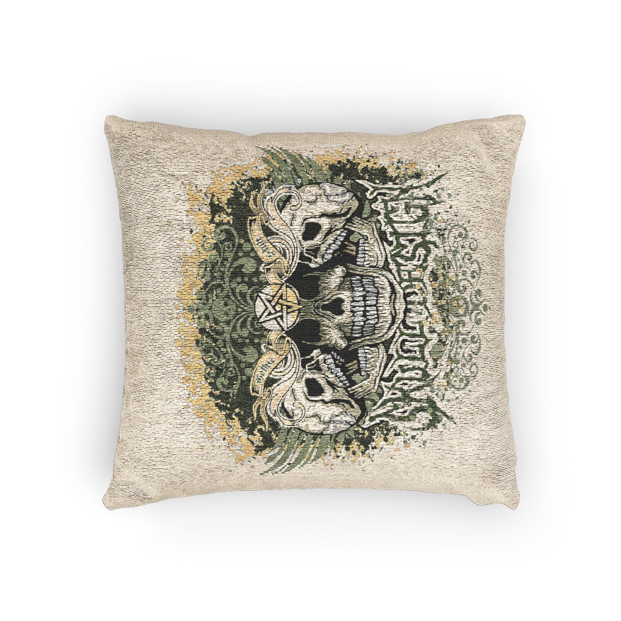Gothic Sign With Skull Wings Grunge Vintage Design T Shirts Woven Pillow - Image 4