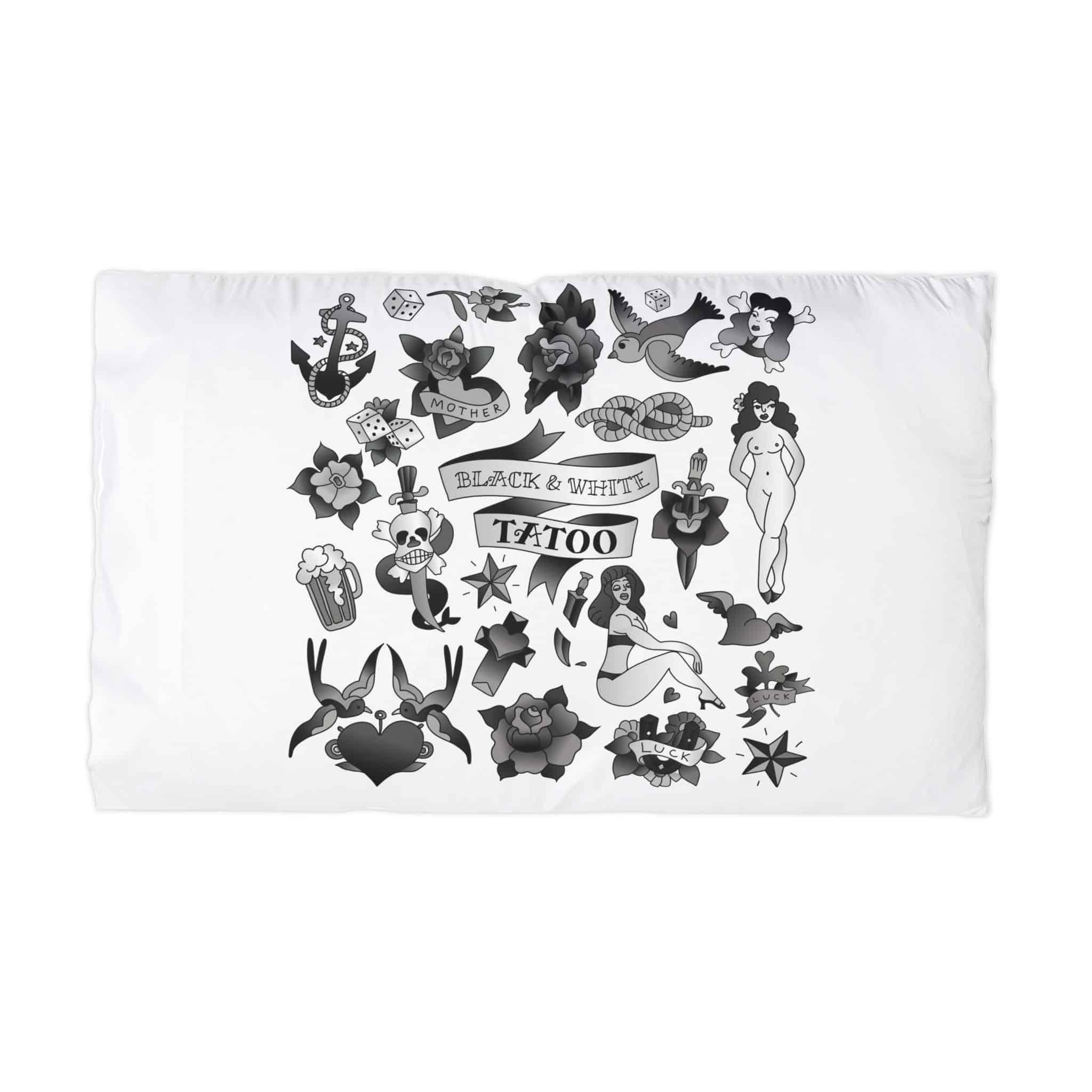 Old School Monochrome Tattoo Microfiber Pillowcase