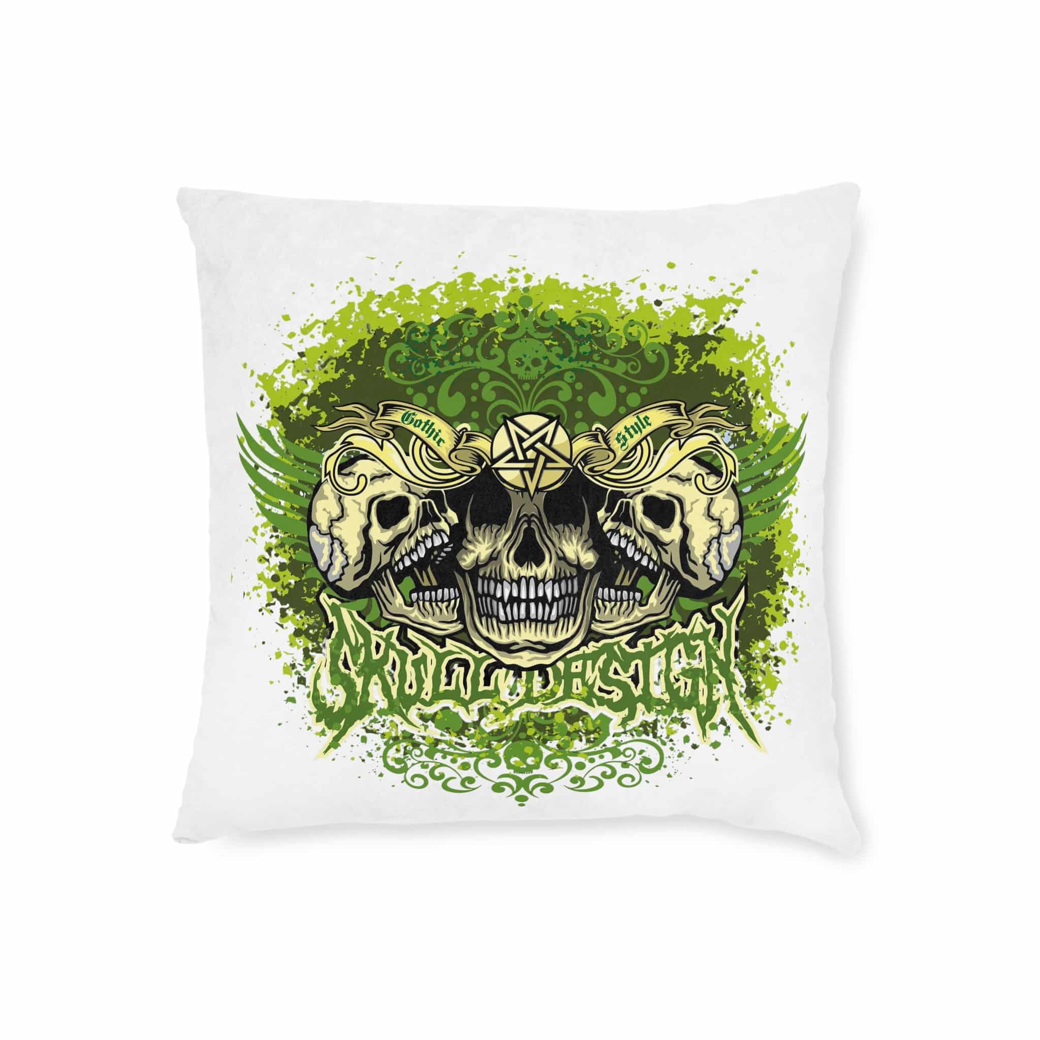 Gothic Sign With Skull Wings Grunge Vintage Design T Shirts Square Pillow Pink Back - Image 5