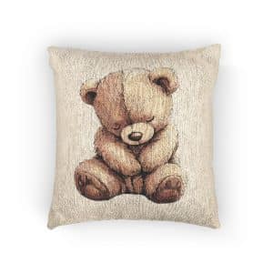 Adorable Shy Brown Teddy Bear Clip Art Illustration Woven Pillow