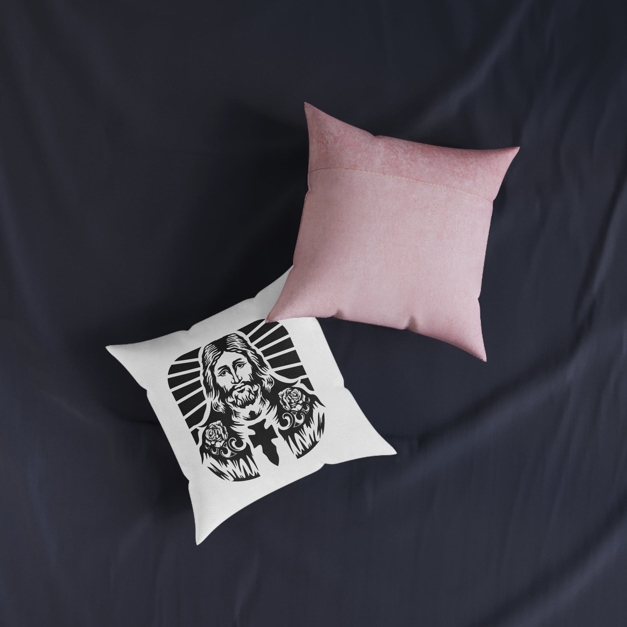Hand Drwan Jesus Design Vector Square Pillow Pink Back - Image 7