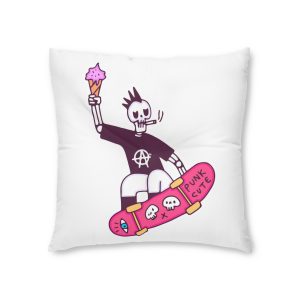 Cool Punk Skull Holding Ice Cream Smoke Cigarette Freestyle With Skateboard Tufted Floor Pillow Square