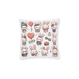 Vector Cartoon Rabbit Sits Field Flowers (2) Square Pillow Pink Back