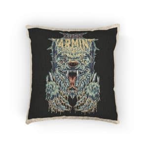 Three Eyed Wolf With Text Illustration Woven Pillow