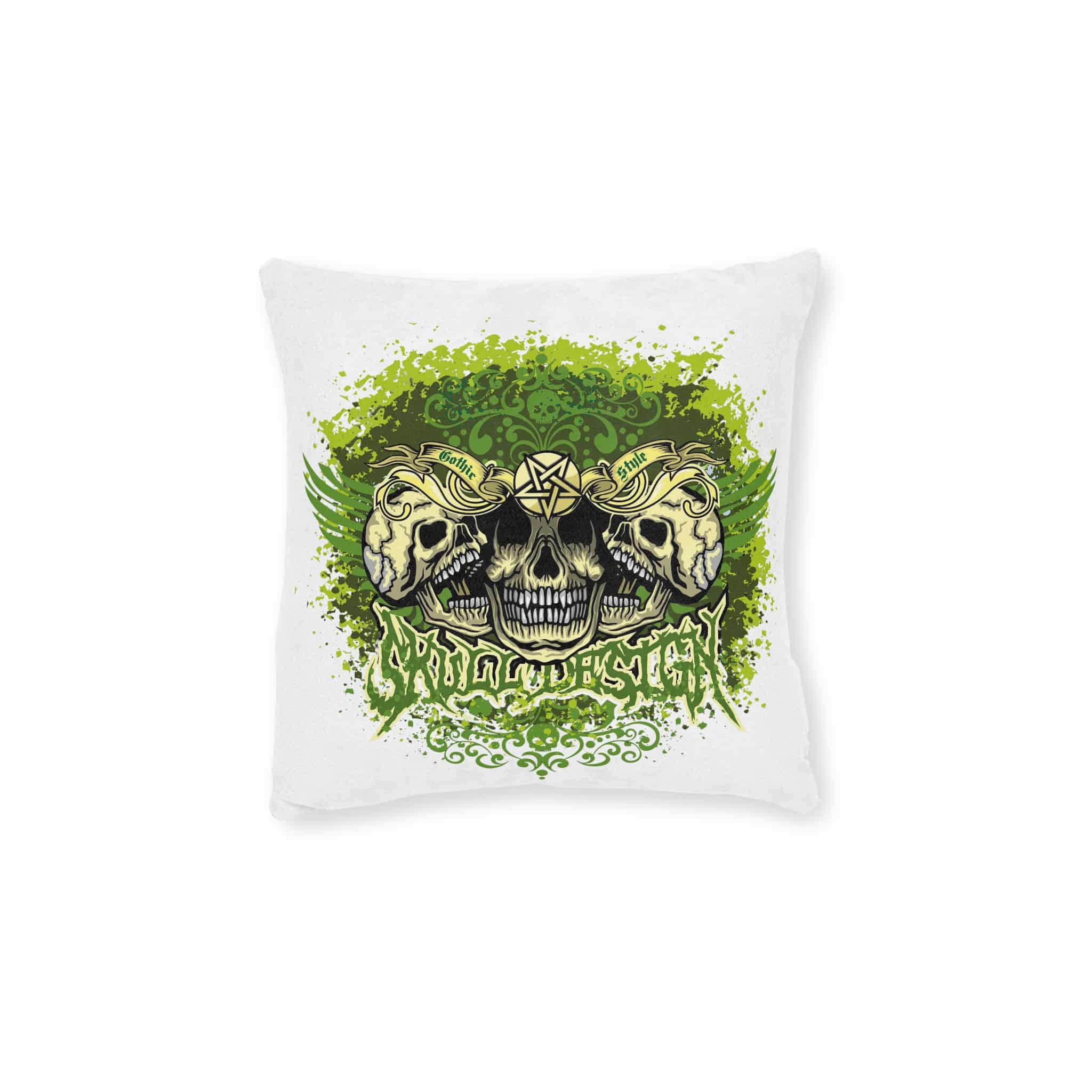 Gothic Sign With Skull Wings Grunge Vintage Design T Shirts Square Pillow Pink Back