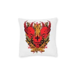 Crossed Marked Skull Between Flying Skulls Square Pillow Pink Back