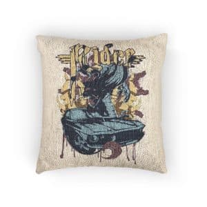 Vintage Car Attacked By Mad Dragon Woven Pillow