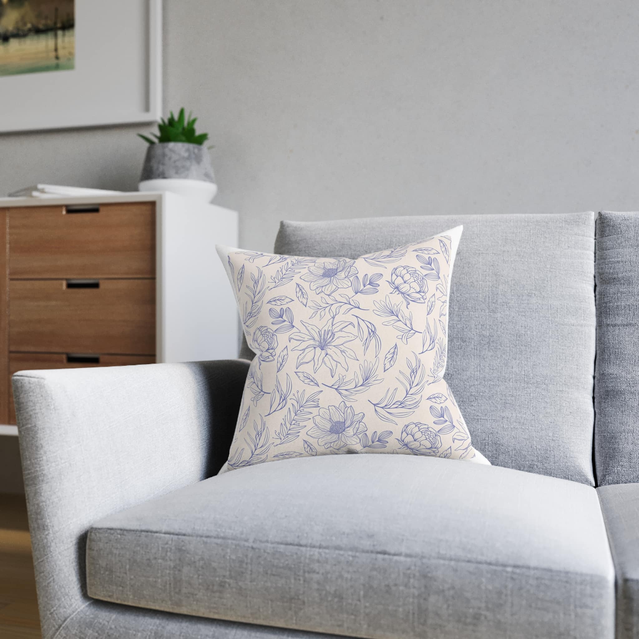 Engraving Hand Drawn Botanical Pattern Square Pillow Pink Back - Image 8