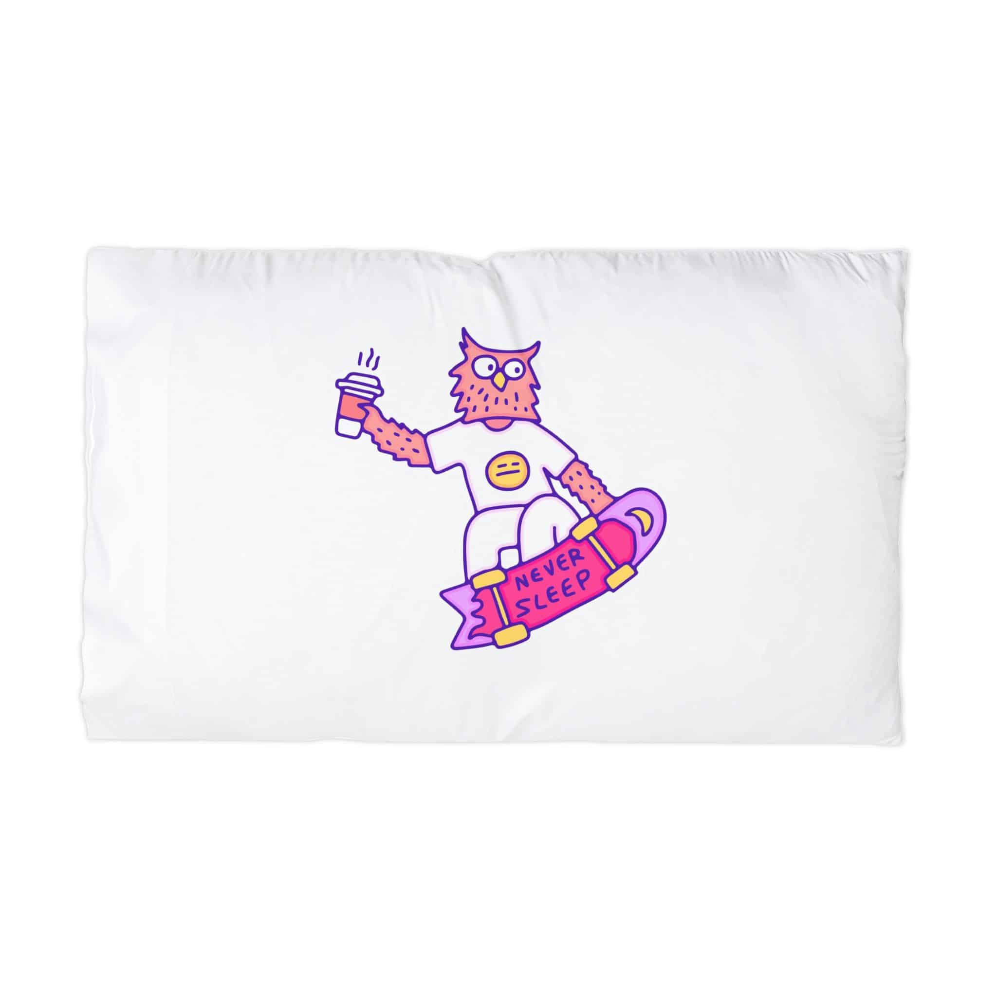 Cool Owl With Coffee Freestyle With Skateboard Illustration With Old Style 90s Cartoon Drawings Microfiber Pillowcase