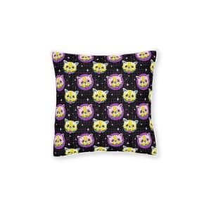 Hand Drawn Kitschy Pattern Square Pillow Pink Back