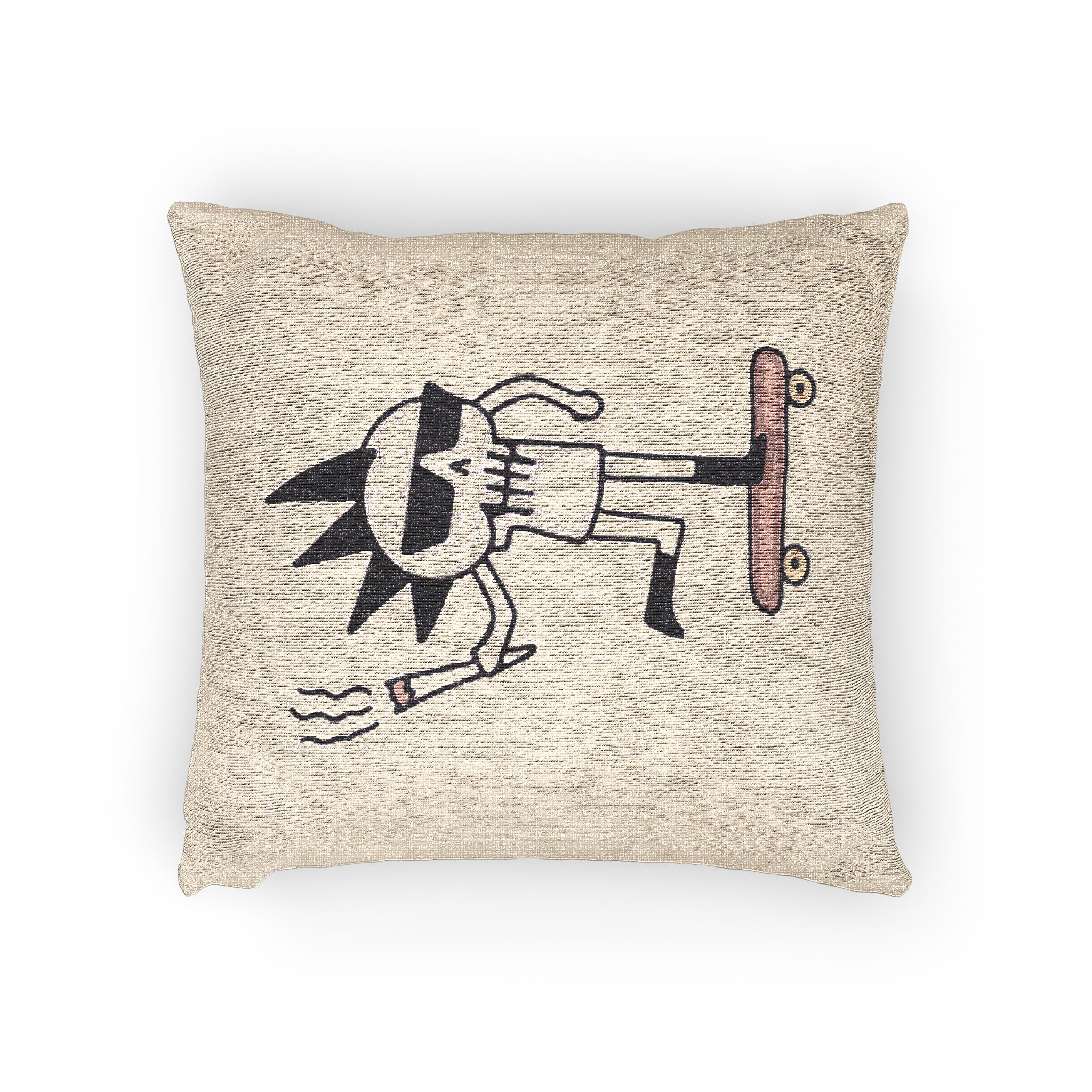 Cool Punk Skull With Cigarette Riding Skateboard Doodle Art Illustration T Shirt Sticker Woven Pillow - Image 2