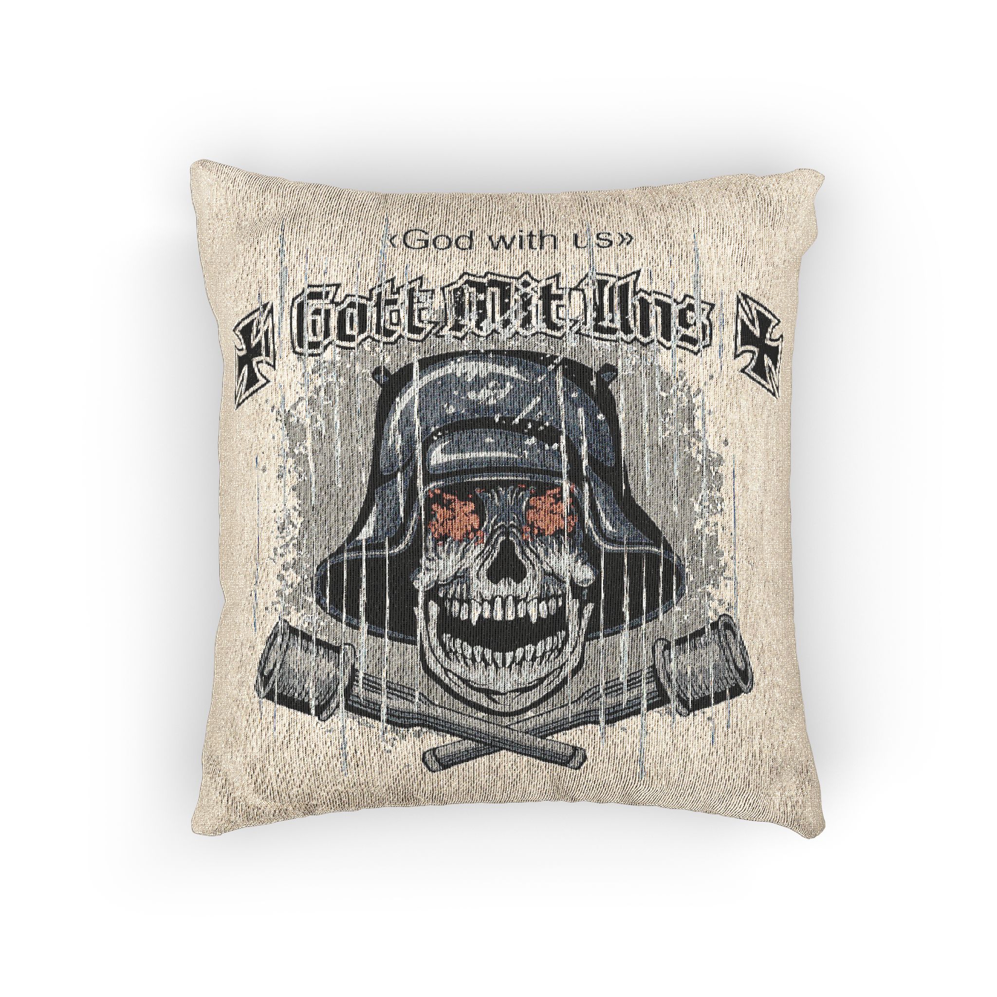 Skull German Military Helmet Grenades Grunge Vintage Design T Shirts Woven Pillow - Image 3