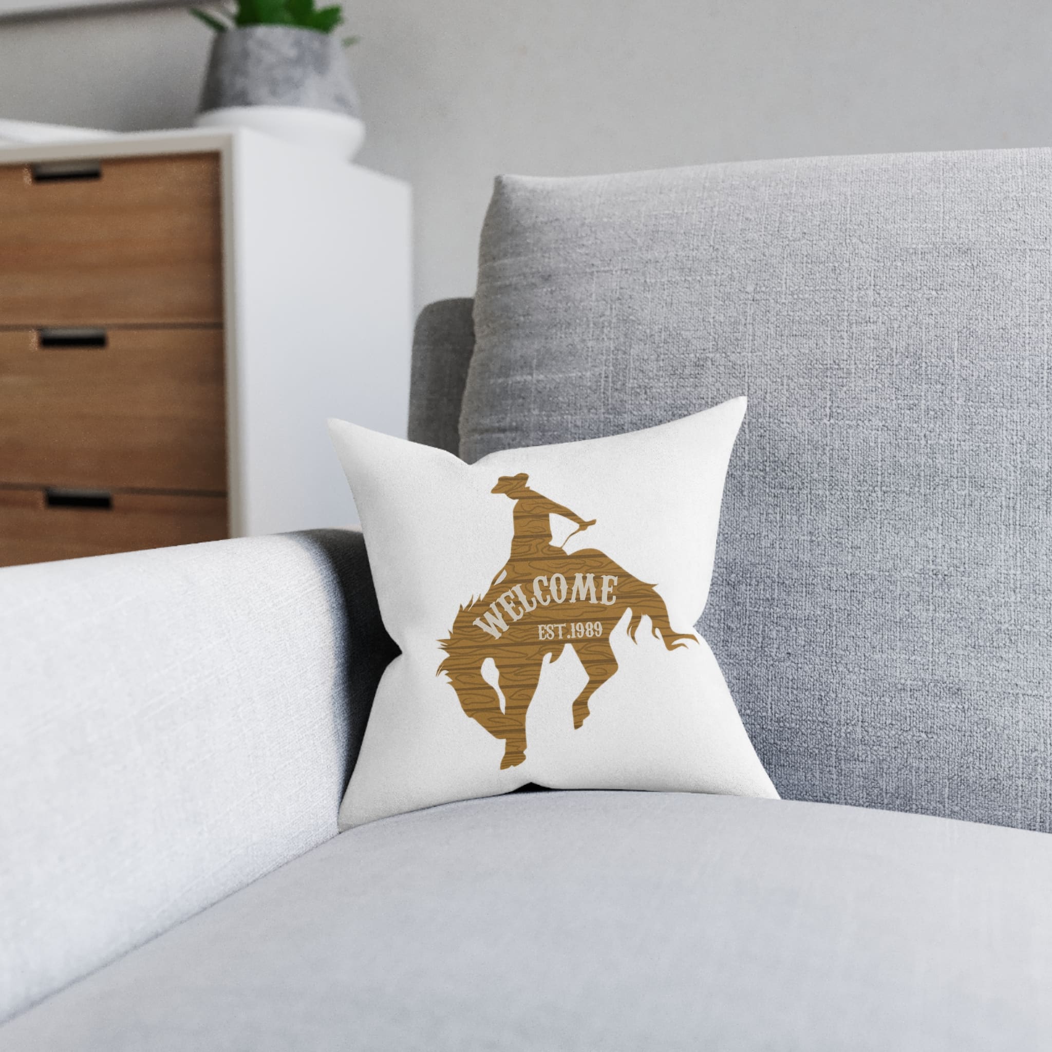 Welcome Cowboy Square Pillow Pink Back - Image 4