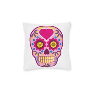 Color Mexican Sugar Skull Vintage Design T Shirts Square Pillow Pink Back