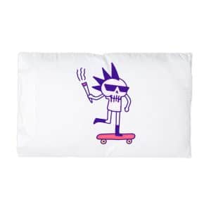 Cool Punk Skull With Cigarette Riding Skateboard Doodle Art Illustration T Shirt Sticker Microfiber Pillowcase