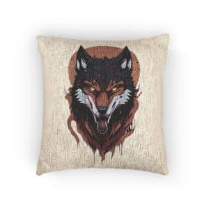Wolf With Red Head Yellow Eyes Woven Pillow