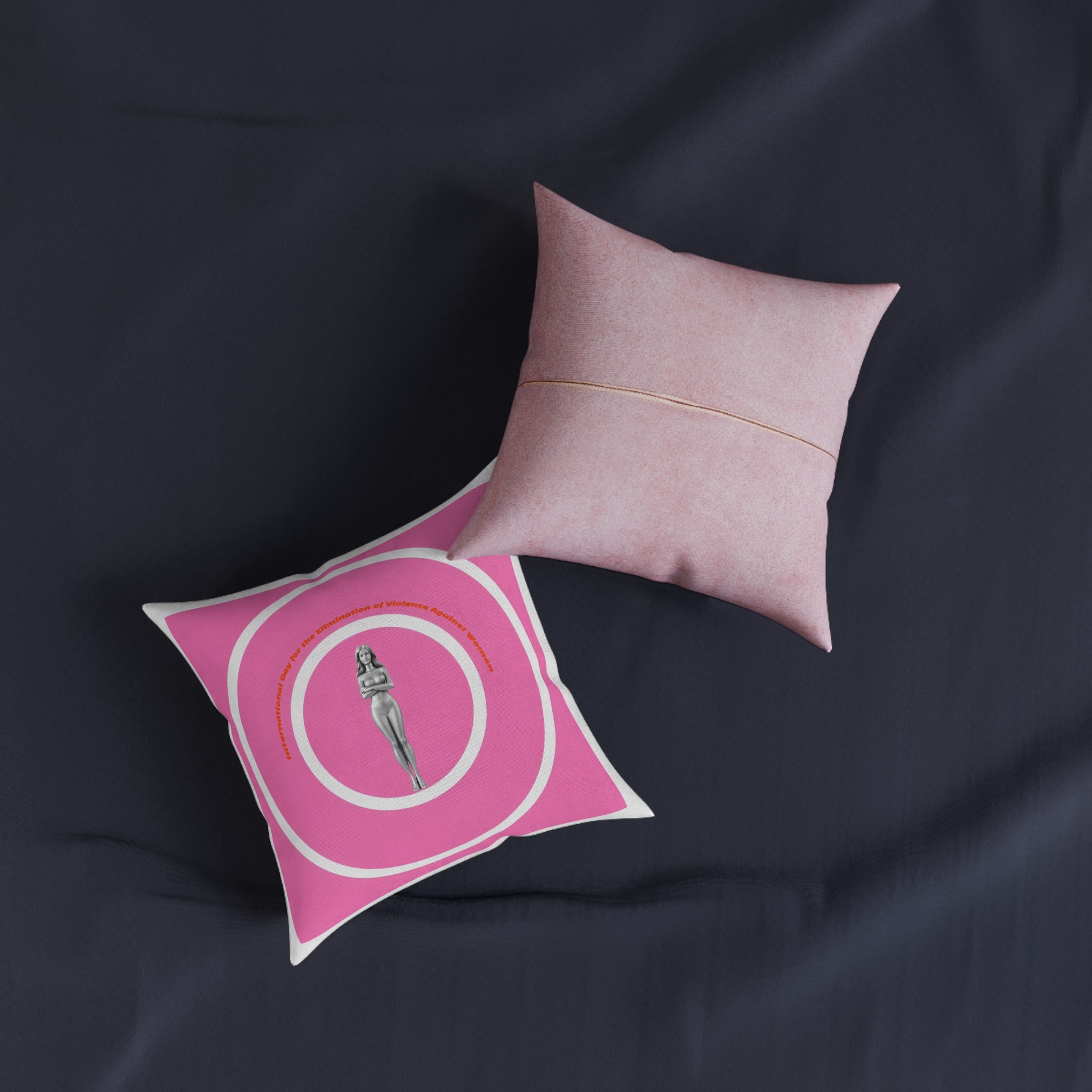 Vector International Day Elimination Violence Against Women Poster Banner Square Pillow Pink Back - Image 3