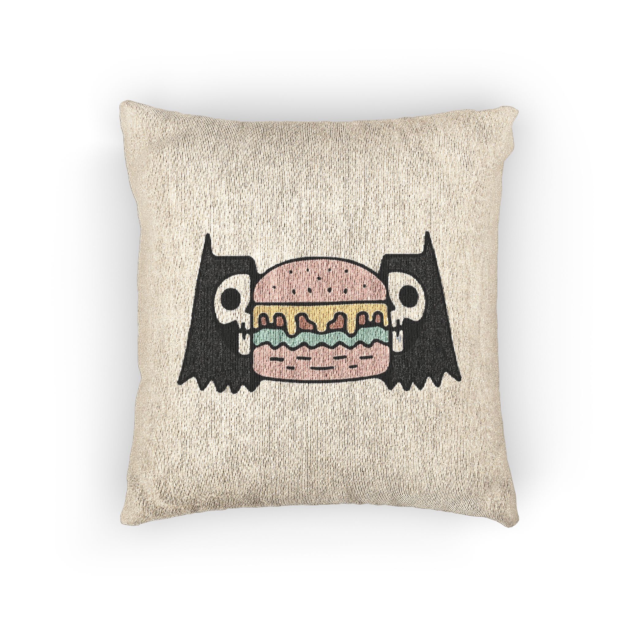Cool Two Half Cat Skull Head With Cheeseburger Inside Illustration T Shirt Street Wear Woven Pillow - Image 3