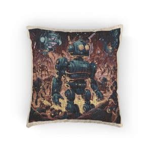 Cartoon Image Robot With Large Robot Center Woven Pillow