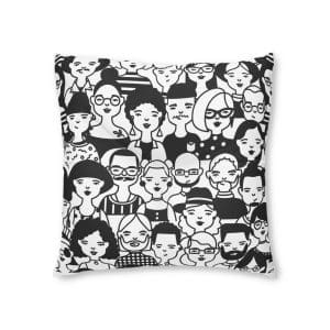 Monochrome Seamless Pattern With Faces Heads People Tufted Floor Pillow Square