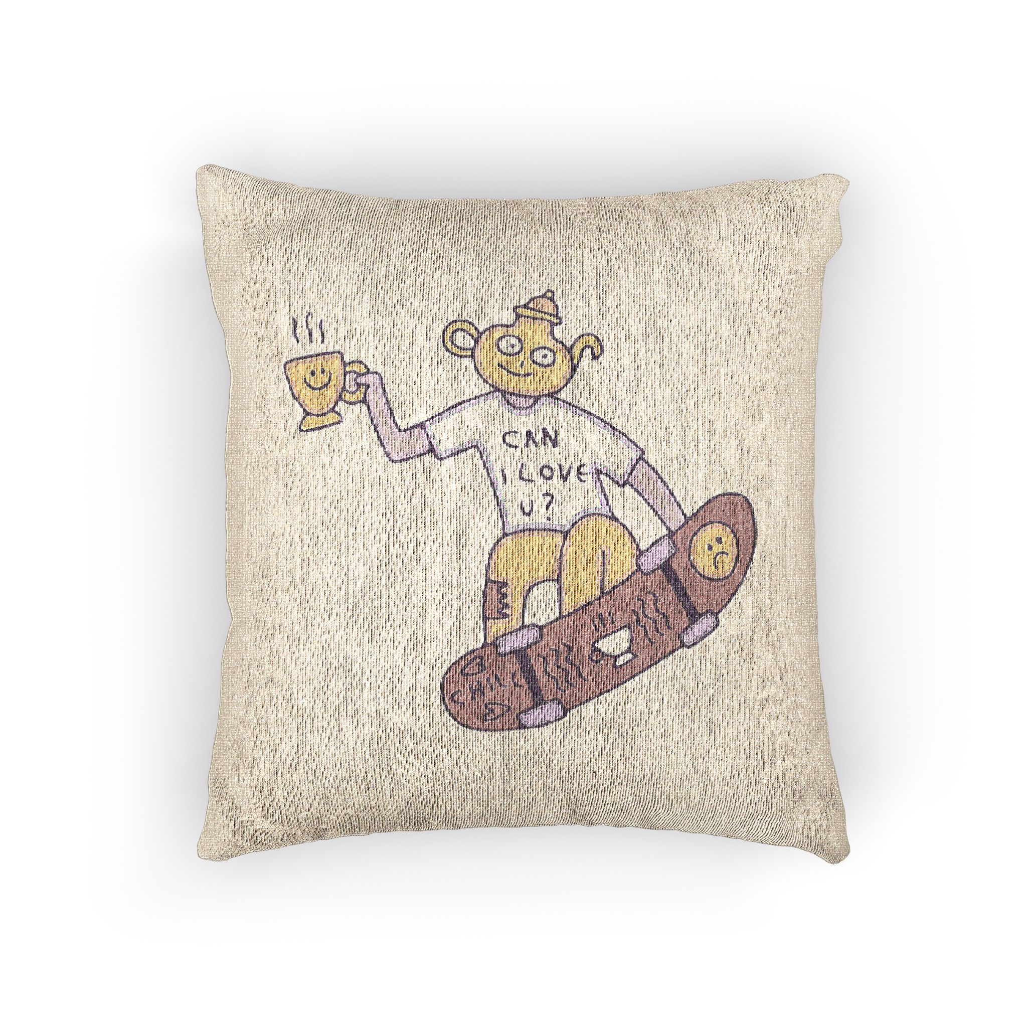 Cool Teapot Character Freestyle With Skateboard Illustration T Shirt Sticker Woven Pillow - Image 3