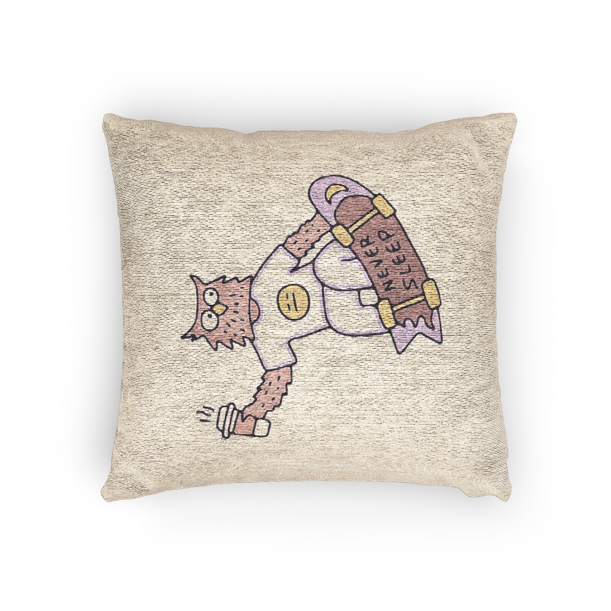 Cool Owl With Coffee Freestyle With Skateboard Illustration With Old Style 90s Cartoon Drawings Woven Pillow - Image 4