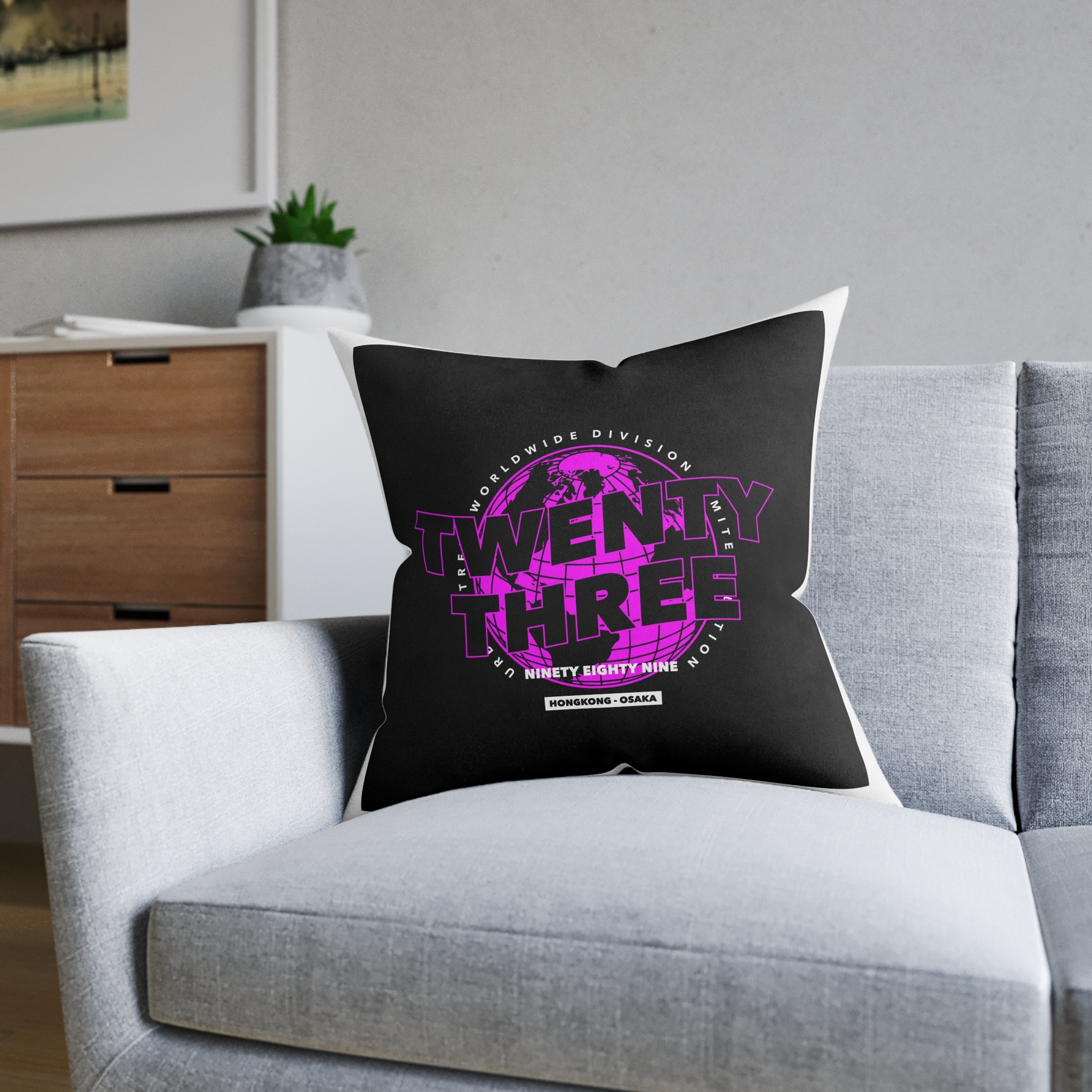 Twenty Three Hongkong Osaka Street Vintage Square Pillow Pink Back - Image 12