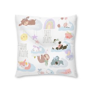 Cute Cartoon Set With Cute Animals Sleeping Clouds Tufted Floor Pillow Square