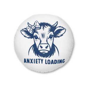 Cute Cow With Bow Words Anxiety Loading Tufted Floor Pillow Round