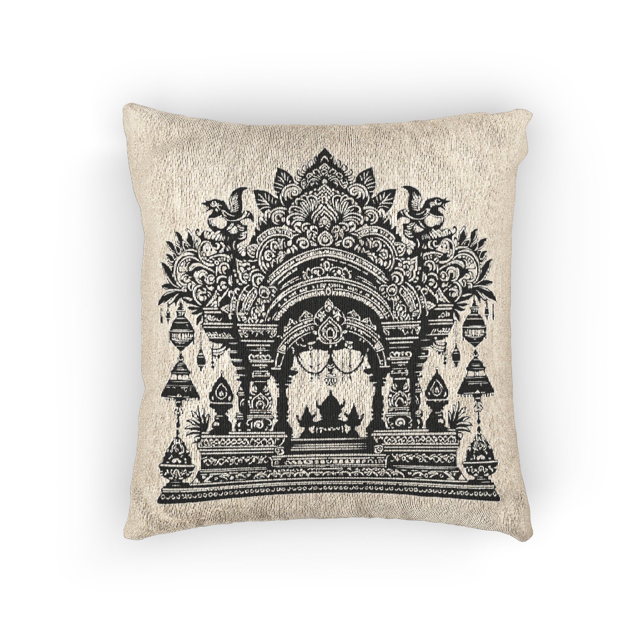 Intricate Puja Mandap Silhouettes Capturing Essence Festive Decor Black Colour Vactor (1) Woven Pillow - Image 3