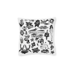 Old School Monochrome Tattoo Square Pillow Pink Back