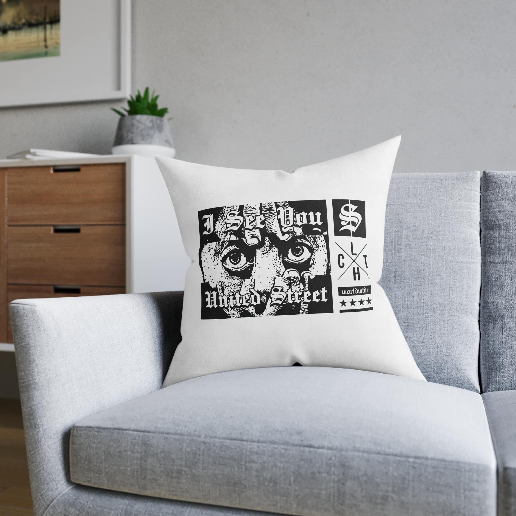 I See You Street Style Vintage Fashion Square Pillow Pink Back - Image 12