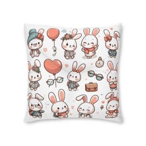 Vector Cartoon Rabbit Sits Field Flowers (2) Tufted Floor Pillow Square