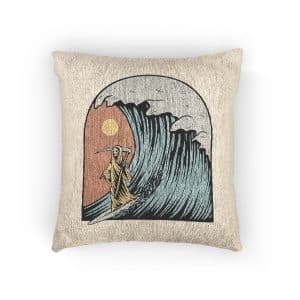 Grim Reaper Surfing Summer Graphic Illustration Woven Pillow