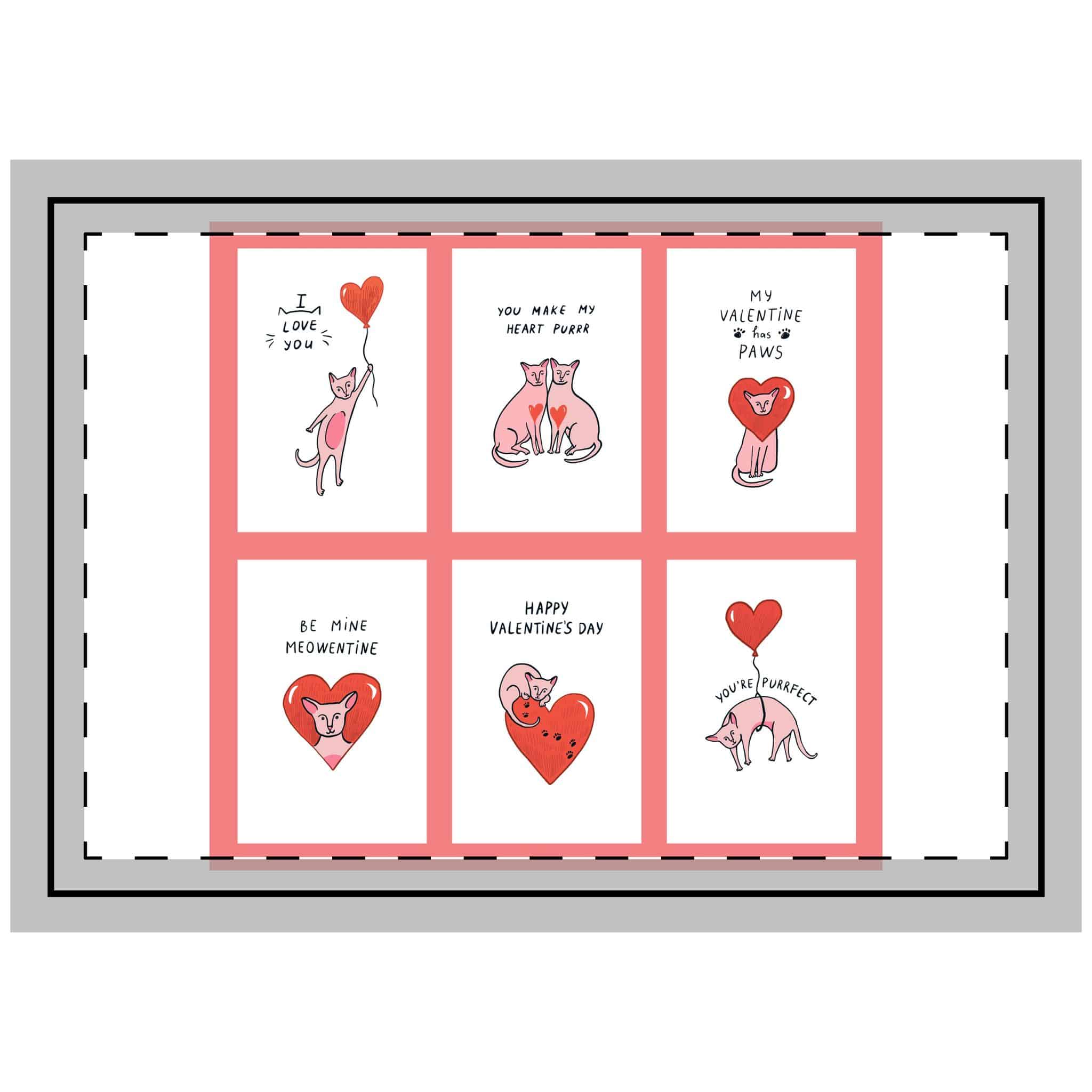 Valentines Day Sphinx Cats Hearts Line Illustrations Postcards Set Throw Pillow