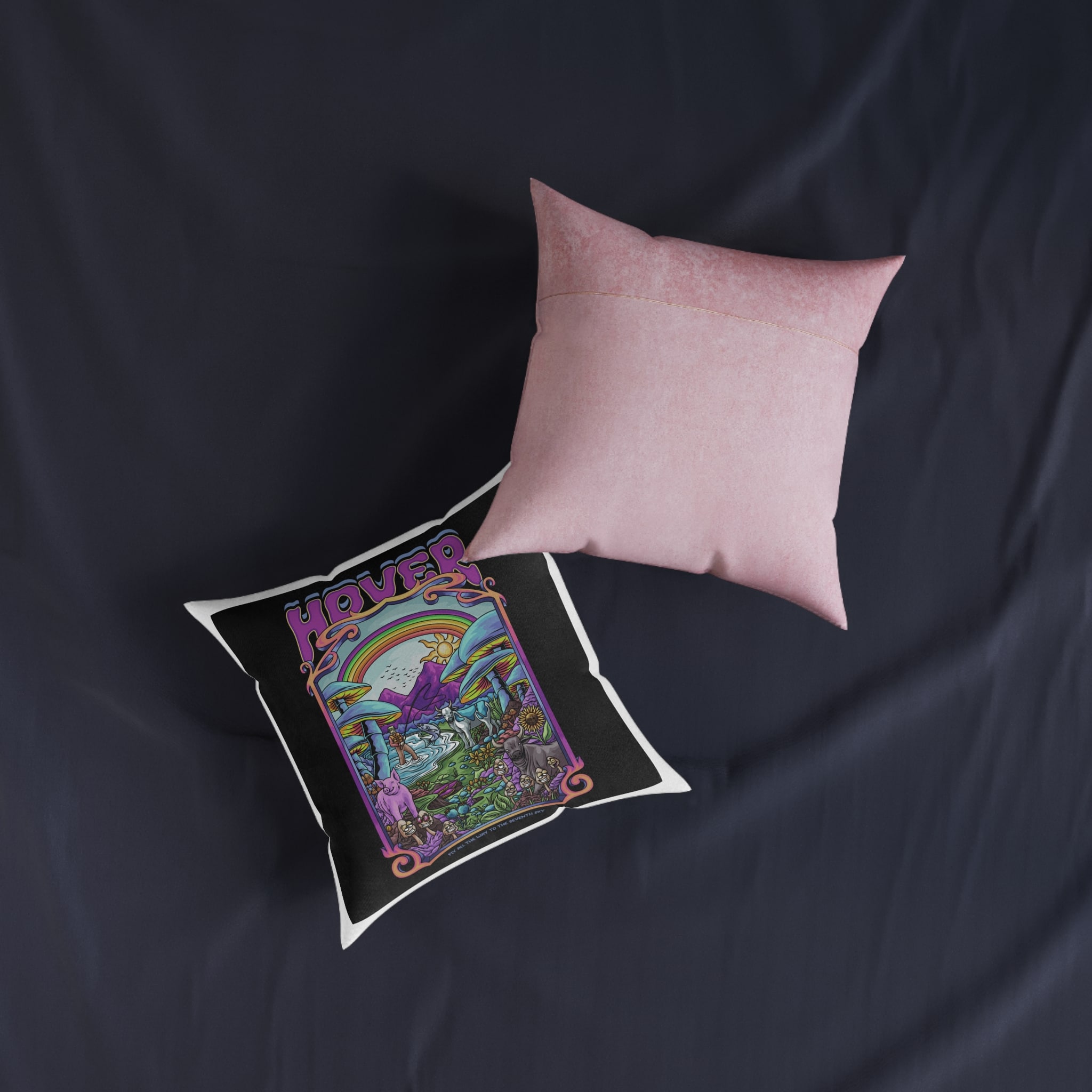 Magic Psychedelic With Text Illustration Square Pillow Pink Back - Image 7