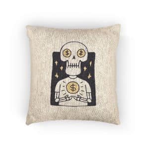 Cool Skull Character With Dollar Coin Illustration T Shirt Sticker Apparel Merchandise Woven Pillow