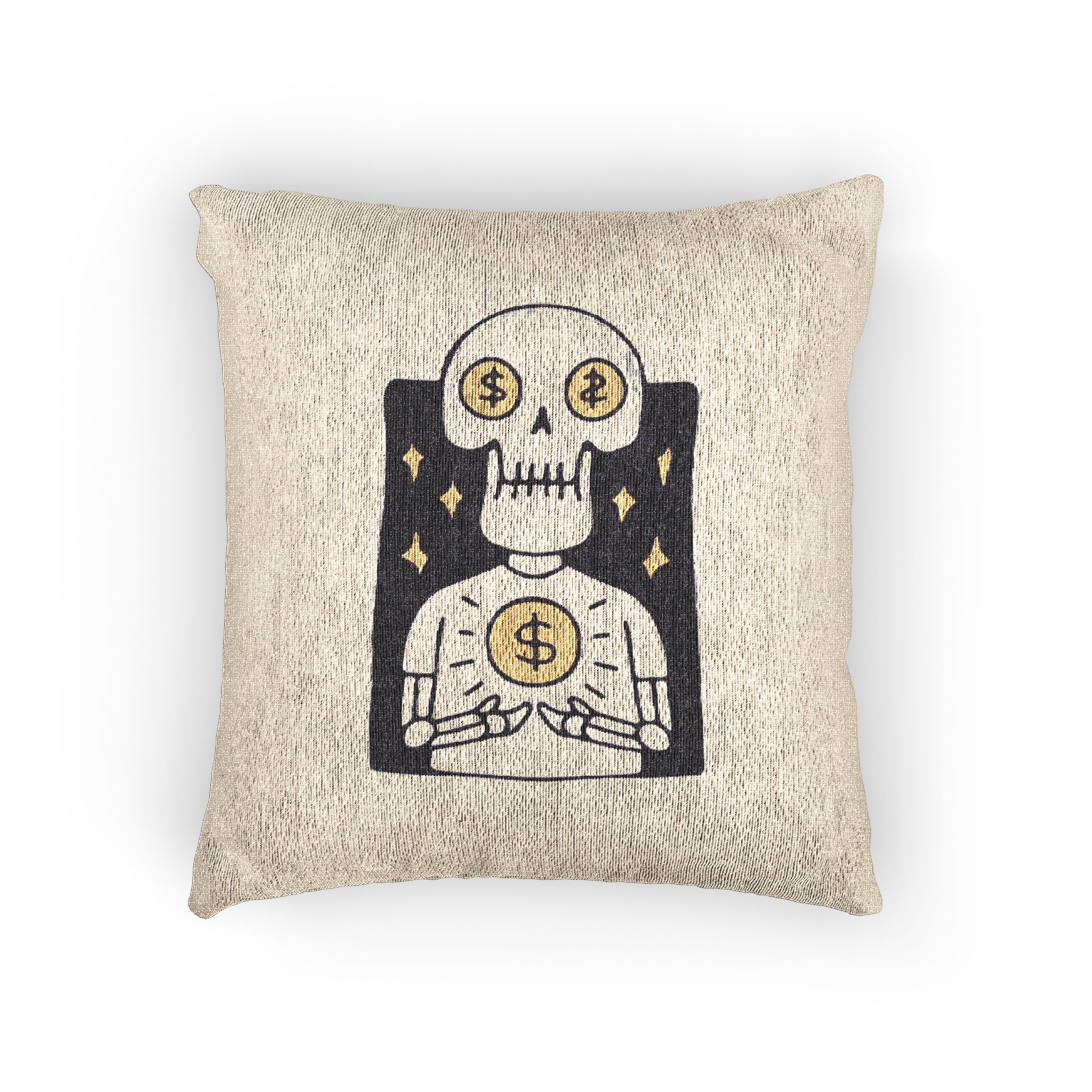 Cool Skull Character With Dollar Coin Illustration T Shirt Sticker Apparel Merchandise Woven Pillow
