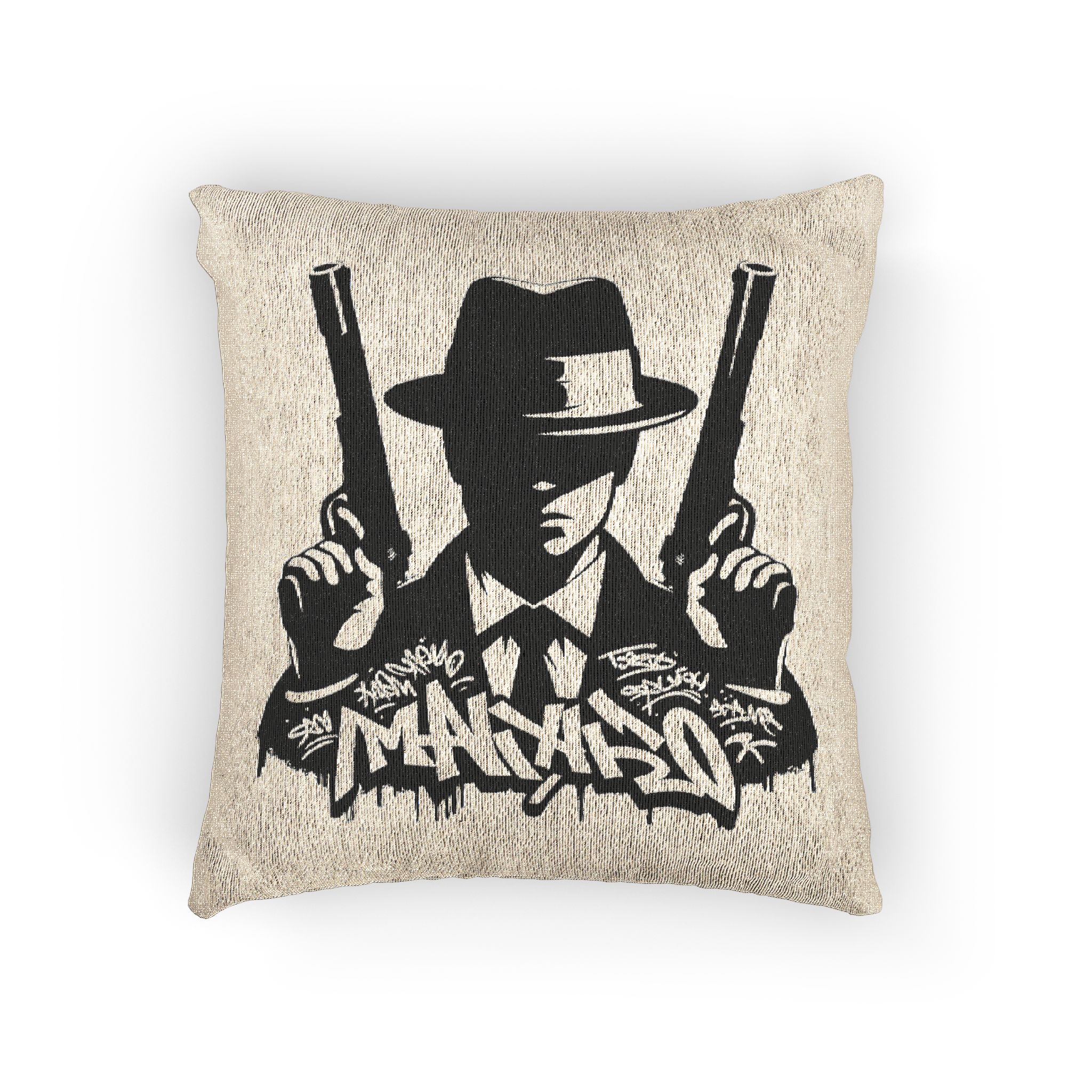 Mafia Gangster Silhouette People Graffiti Tag Hip Hop Street Art Typography Illustration Woven Pillow