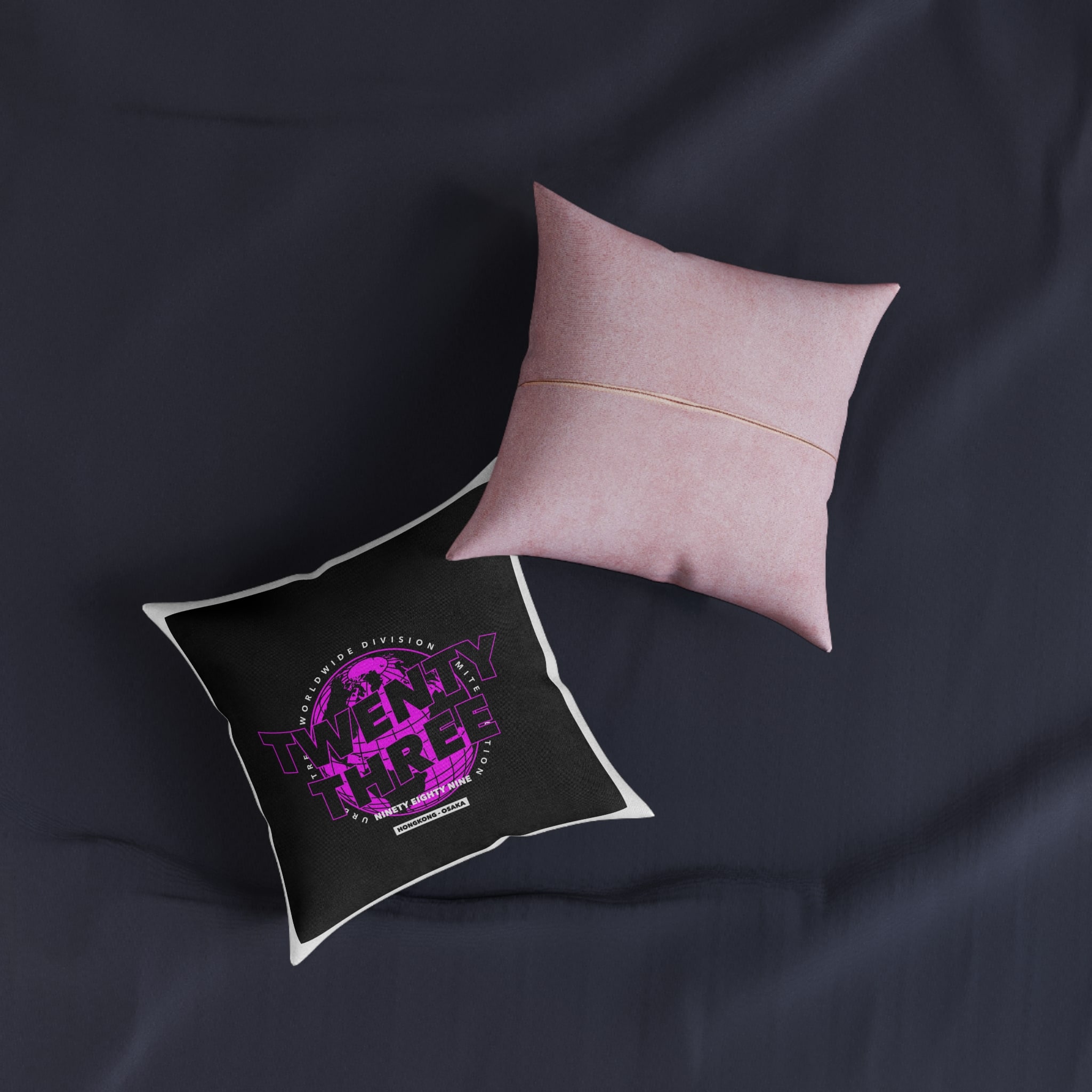 Twenty Three Hongkong Osaka Street Vintage Square Pillow Pink Back - Image 3
