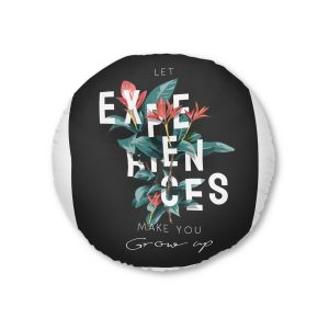 Experience Slogan Tropical Flowers Vector Illustration Black Background Tufted Floor Pillow Round