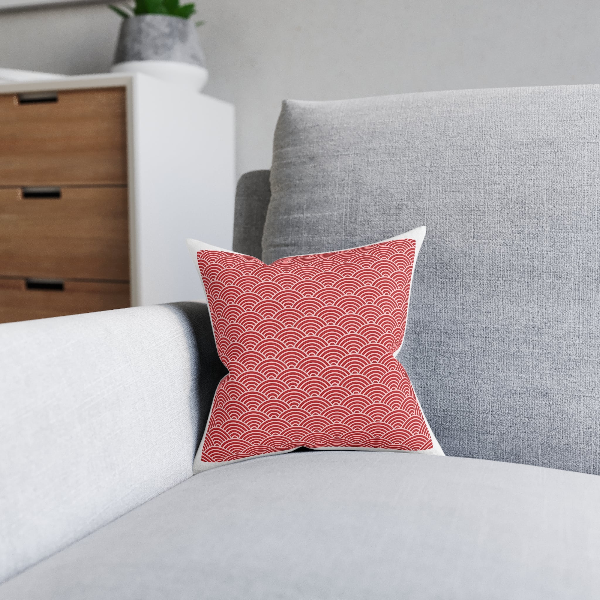 Japanese Wave Seamless Pattern Background Square Pillow Pink Back - Image 4