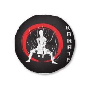 Karate Fighter Movement Technique Silhouette With Abstract Wind Effect (1) Tufted Floor Pillow Round