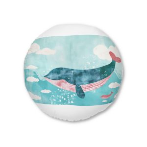 Whale With Clouds Tufted Floor Pillow Round