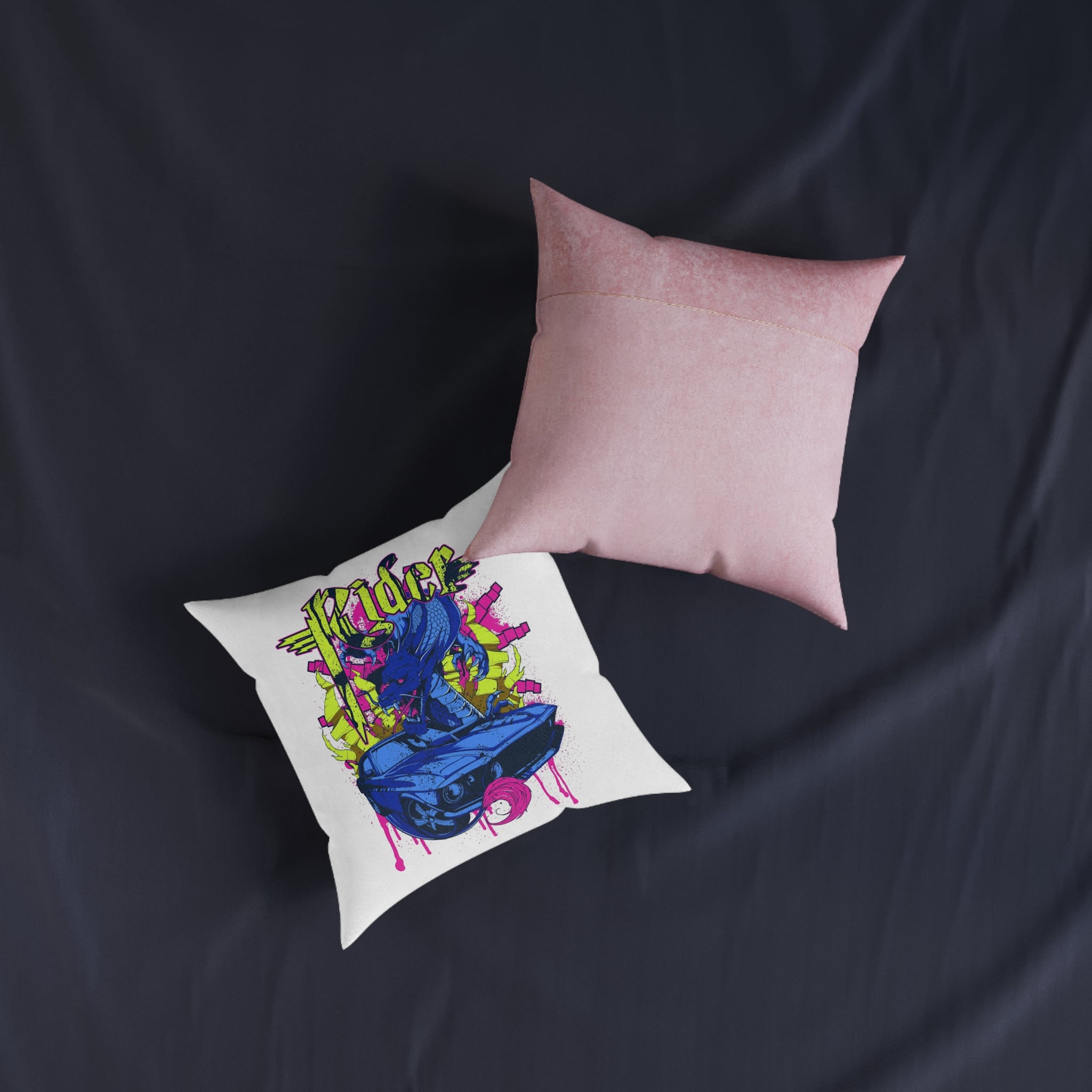 Vintage Car Attacked By Mad Dragon Square Pillow Pink Back - Image 7