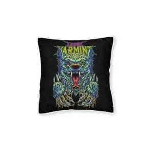 Three Eyed Wolf With Text Illustration Square Pillow Pink Back