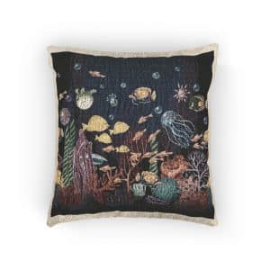 Seamless Border With Sea Herbs Inhabitans Such As Fish Other Woven Pillow