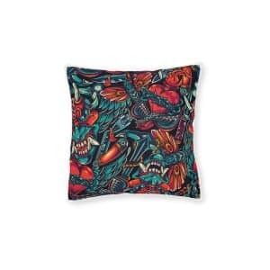 Vintage Tattoos Colorful Seamless Pattern Square Pillow Pink Back