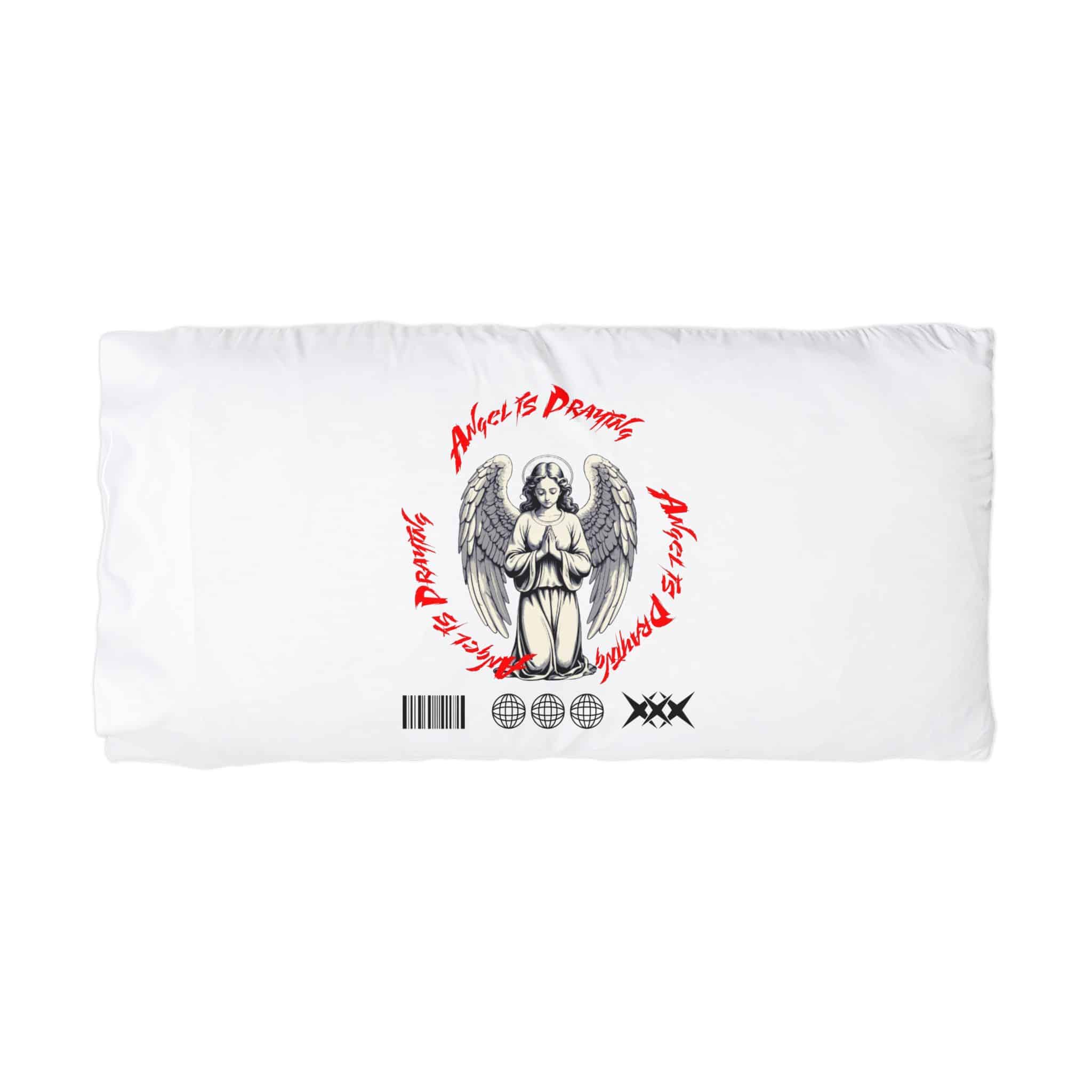 Praying Angel Tshirt Logo Design Vector Black Background Microfiber Pillowcase - Image 3