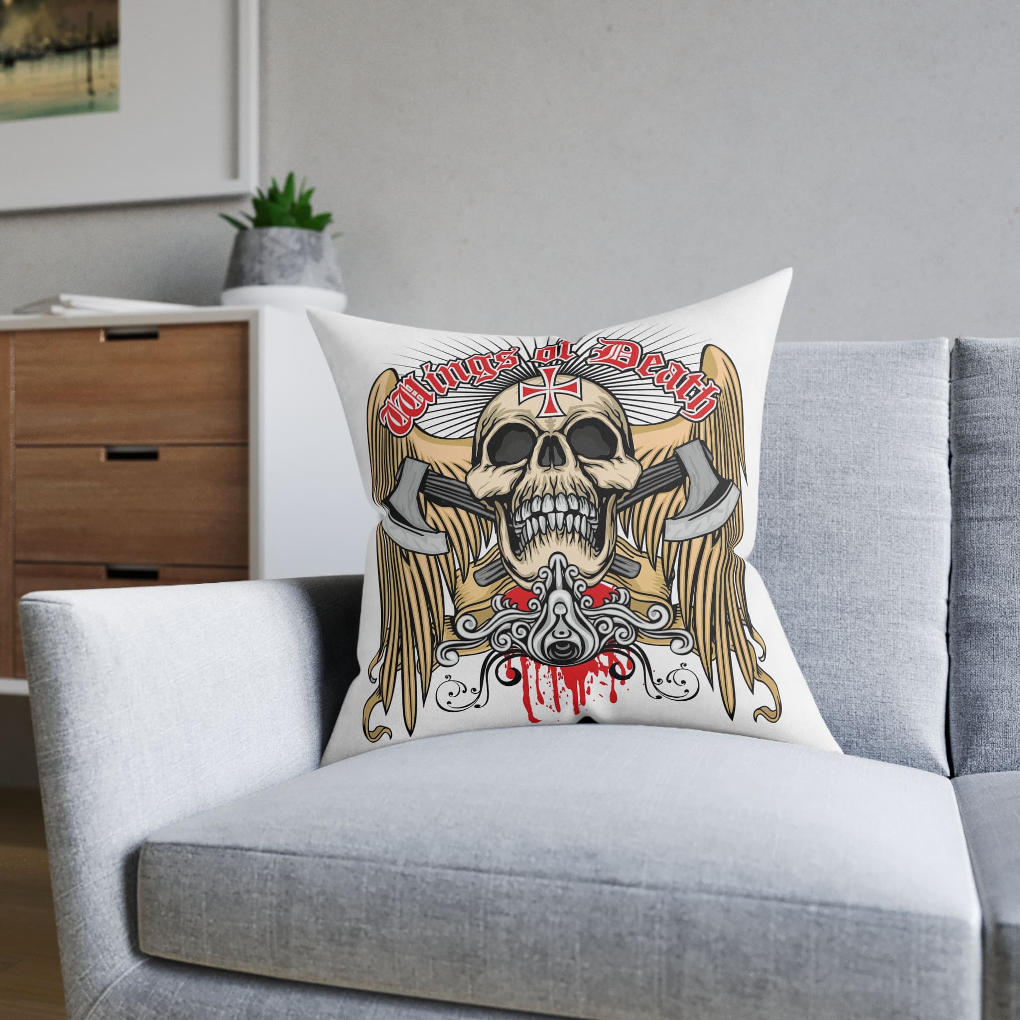 Gothic Sign With Skull Grunge Vintage Design T Shirts (30) Square Pillow Pink Back - Image 12